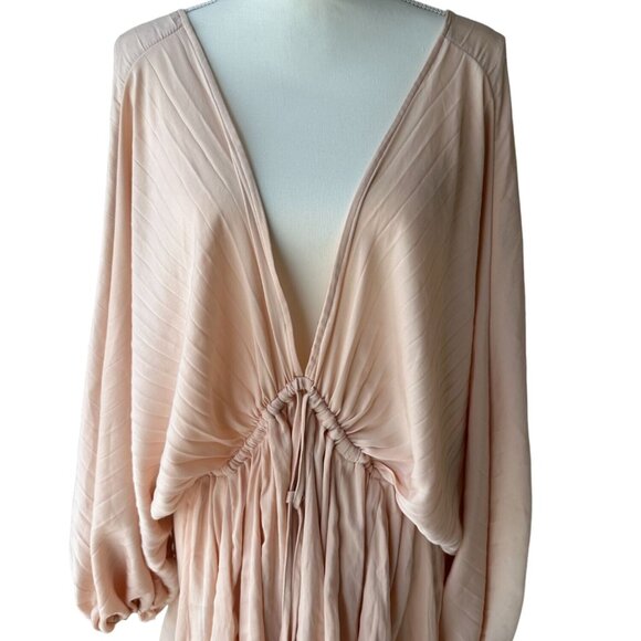 FREE PEOPLE Deep V Peach Gathered Dress Size XS - Picture 2 of 8